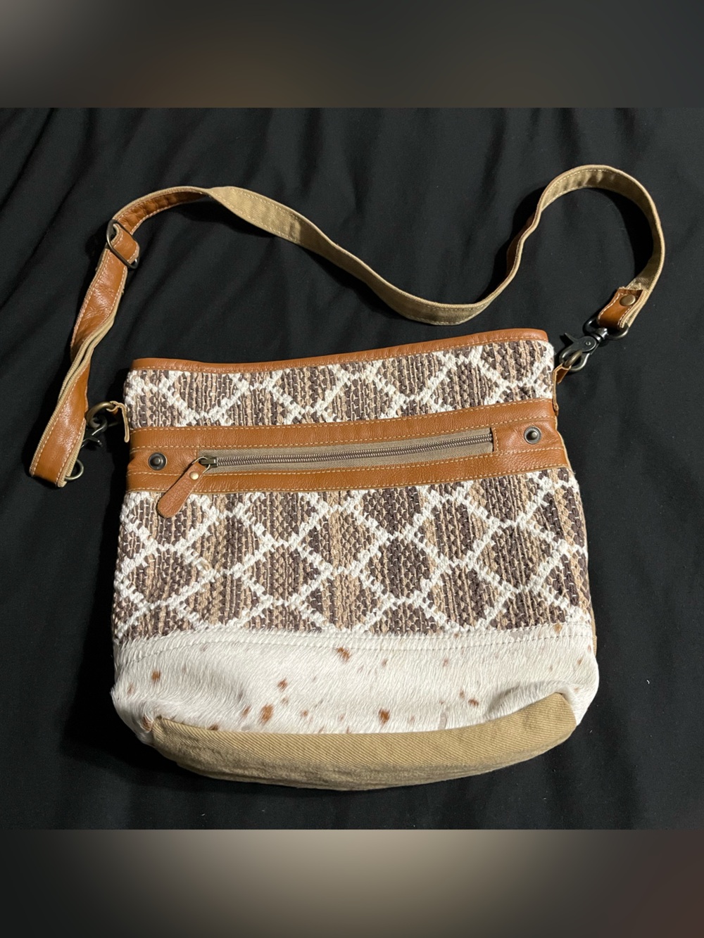 Myra Bag Brown & Cream Patterned Crossbody